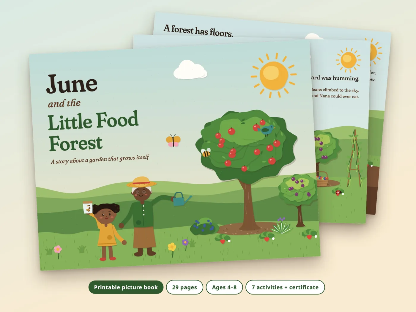 June and the Little Food Forest: cover and pages
